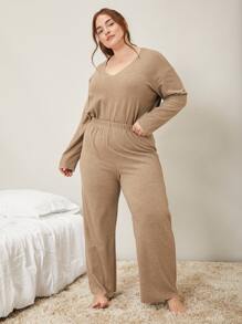 SHEIN PLUS VISCOSE SLEEP TROUSERS - Khaki - View 1