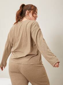 SHEIN Plus Viscose Sleep Top - Khaki - View 8