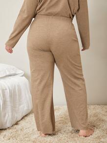 SHEIN PLUS VISCOSE SLEEP TROUSERS - Khaki - View 2