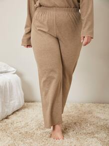 SHEIN PLUS VISCOSE SLEEP TROUSERS - Khaki - View 3