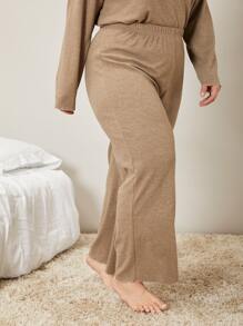 SHEIN PLUS VISCOSE SLEEP TROUSERS - Khaki - View 8