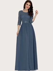 EVERPRETTY Đầm Dây kéo màu trơn Hấp dẫn - Màu xanh bụi bặm - Xem 5