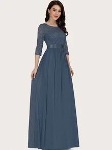 EVERPRETTY Đầm Dây kéo màu trơn Hấp dẫn - Màu xanh bụi bặm - Xem 7