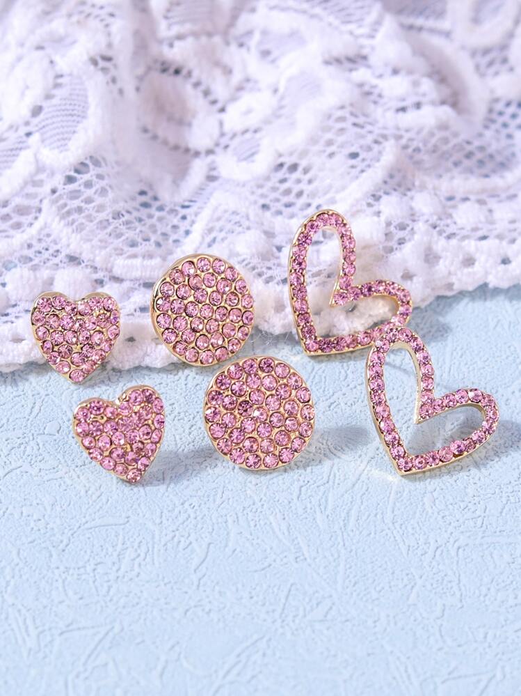 6 chiếc hoa tai hình trái tim đính đá trang trí Valentine, Mẹ, Mẹ, Ngày của Mẹ, Quà tặng - Hồng - Xem 1