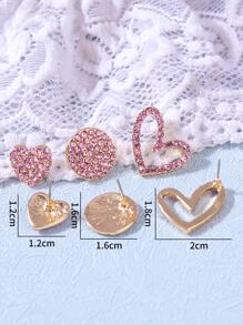 6pcs Rhinestone Decor Heart Shaped Earrings Valentines,Mom,Mother,Mother's Day,Gift - Pink - View 2