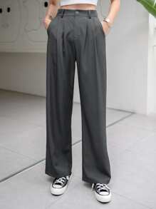 DAZY Slant Pocket Suit Pants - Light Grey - View 1