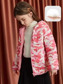Girls Camo Print Hooded Down Coat - Multicolor - View 3