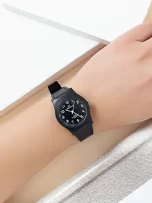 1pc Black Fashionable Minimalist Waterproof Watch, Suitable For Daily Wear And Festival Gift - Black - View 1