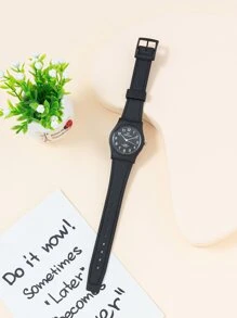 1pc Black Fashionable Minimalist Waterproof Watch, Suitable For Daily Wear And Festival Gift - Black - View 4