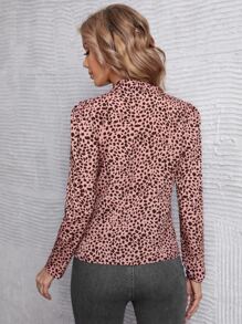 SHEIN Clasi Dalmatian Print Tie Neck Puff Sleeve Blouse - Multicolor - View 2