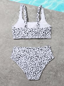 Tween Girl Dalmatian Print Bikini Set Summer Beach - Black and White - View 2