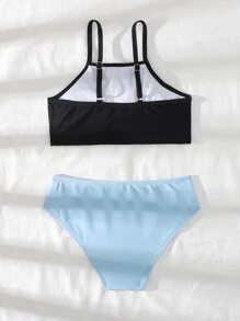 Tween Girl Color Block Bikini Set Summer Beach - Multicolor - View 2