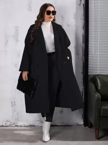 Modelyn Abrigo de lana holgado, de doble botonadura, con bolsillos y de largo medio, informal y liso, para mujer, de talla grande, para invierno