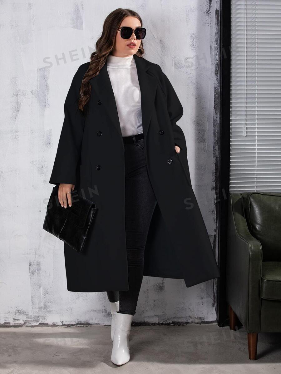 Modelyn Abrigo de lana holgado, de doble botonadura, con bolsillos y de largo medio, informal y liso, para mujer, de talla grande, para invierno