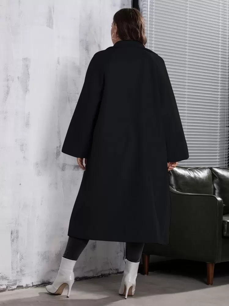 Modelyn Abrigo de lana holgado, de doble botonadura, con bolsillos y de largo medio, informal y liso, para mujer, de talla grande, para invierno - Negro - Añade 2