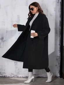 Modelyn Abrigo de lana holgado, de doble botonadura, con bolsillos y de largo medio, informal y liso, para mujer, de talla grande, para invierno