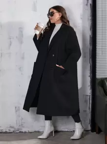 Modelyn Abrigo de lana holgado, de doble botonadura, con bolsillos y de largo medio, informal y liso, para mujer, de talla grande, para invierno