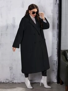 Modelyn Abrigo de lana holgado, de doble botonadura, con bolsillos y de largo medio, informal y liso, para mujer, de talla grande, para invierno