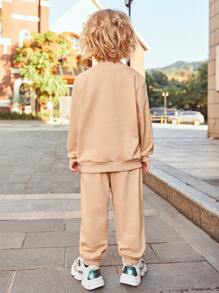 SHEIN Toddler Boys Crew Neck Pullover & Joggers Set - Khaki - View 2