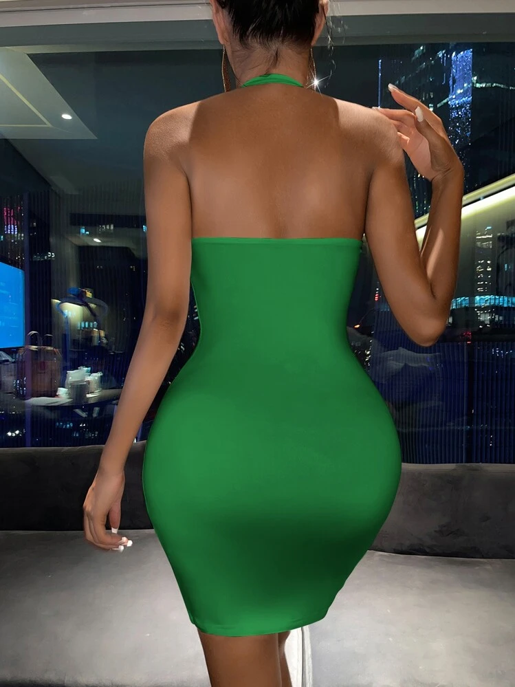 Halter Neck Backless Bodycon Dress | SHEIN USA