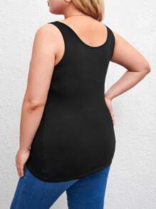 SHEIN Maternity Plus Solid Nursing Tank Top - Black - View 2
