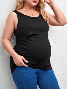 SHEIN Maternity Plus Solid Nursing Tank Top - Black - View 6