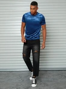 Manfinity VCAY Tops Nam màu trơn Giải trí - Xanh đậm - Xem 5