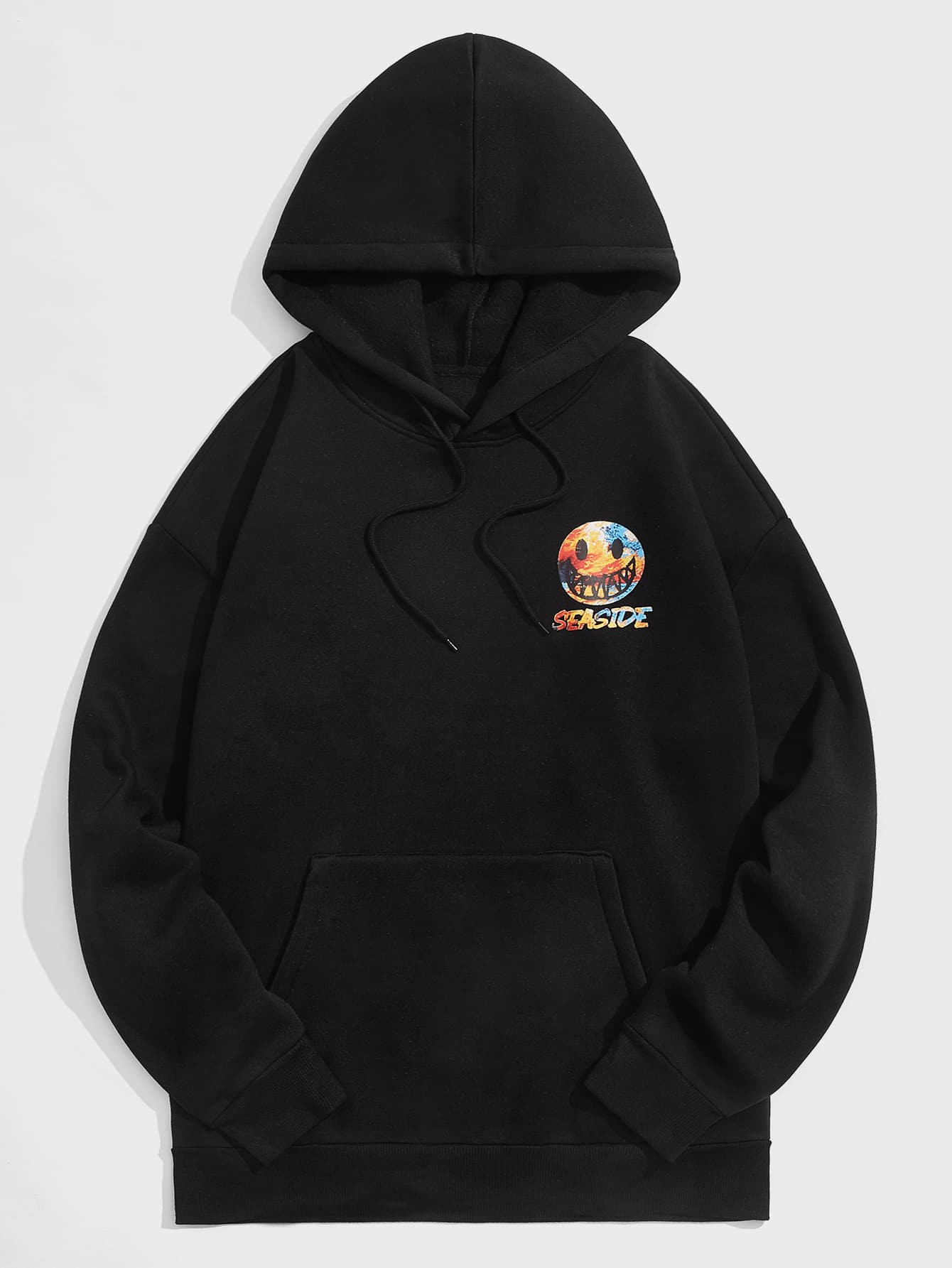 ROMWE MEN Áo nỉ Nam Dây kéo Túi Hoạt hình Lá thư Giải trí - màu đen - Xem 1