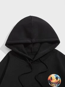 ROMWE MEN Áo nỉ Nam Dây kéo Túi Hoạt hình Lá thư Giải trí - màu đen - Xem 4