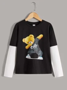 SHEIN Tween Boy Cartoon Graphic 2 In 1 Tee - Black - View 1