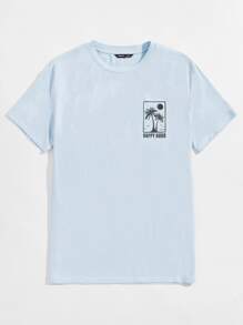 Manfinity VCAY Men Cotton Letter Graphic Tee - Baby Blue - View 3