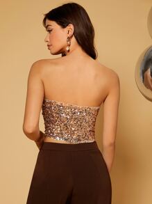 SHEIN 亮片短款抹胸上衣 - 金色 - 查看 2