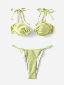 Swim Mod Summer Beach Plain Tie Shoulder Underwire Bikini