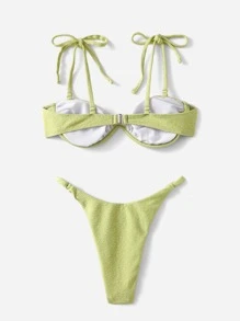 Swim Mod Summer Beach Plain Tie Shoulder Underwire Bikini