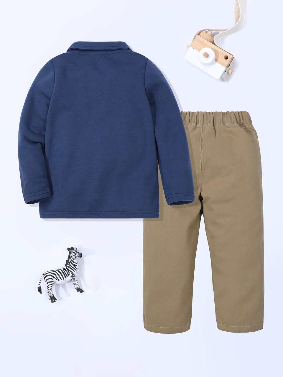 Young Boy Polo Shirt & Dinosaur Print Pants Chic Outfits For Autumn/Winter