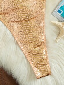 Swim SXY Metallic Backless Halter One-Piece Swimsuit For Vacation & Beach Summer - Champagne - View 6