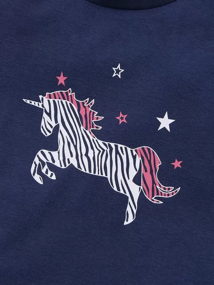 SHEIN Bộ thời trang bé gái Thắt lưng Quần paper-bag Hoạt hình Giải trí - Xanh và trắng - Xem 4