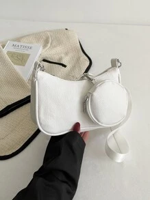 Litchi Embossed Crossbody Bag With Coin Case - White - View 5