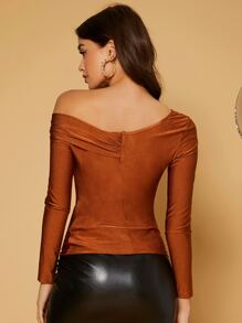 SHEIN Privé Asymmetrical Neck Twist Front Top - Burnt Orange - View 2