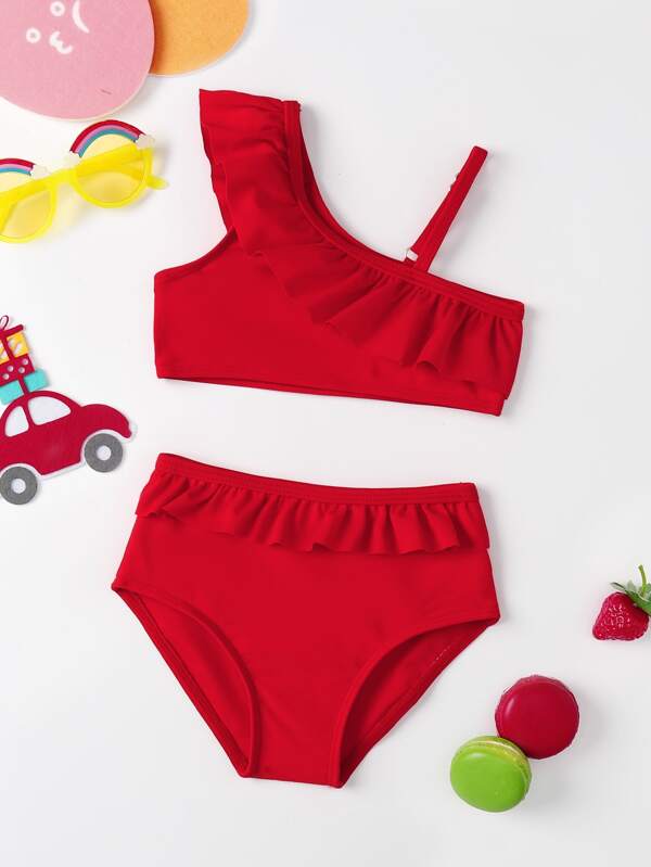 Baby Girl Ruffle Trim Asymmetrical Bikini Swimsuit SHEIN USA