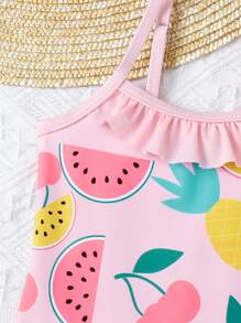 Bebé niña Bañador una pieza con estampado de fruta ribete con fruncido - Rosa - Ver 3