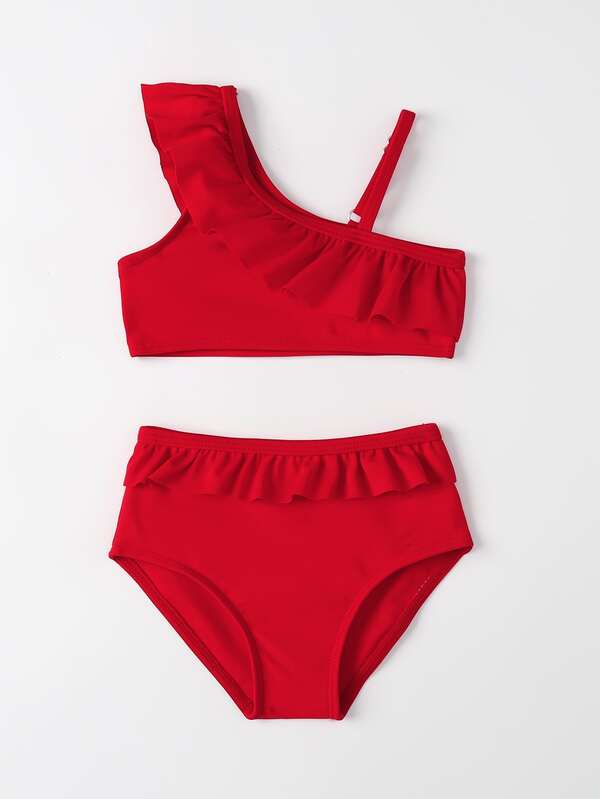 Baby Girl Ruffle Trim Asymmetrical Bikini Swimsuit SHEIN USA