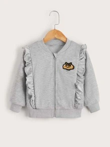 SHEIN Niñitas Cazadora con estampado con parche ribete con fruncido - Gris Claro - Ver 1