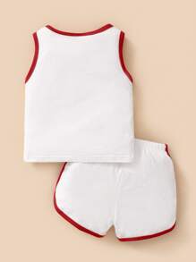 男嬰字母圖案撞色滾邊背心上衣和短褲 - 白色 - 查看 2