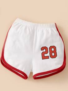 男嬰字母圖案撞色滾邊背心上衣和短褲 - 白色 - 查看 3