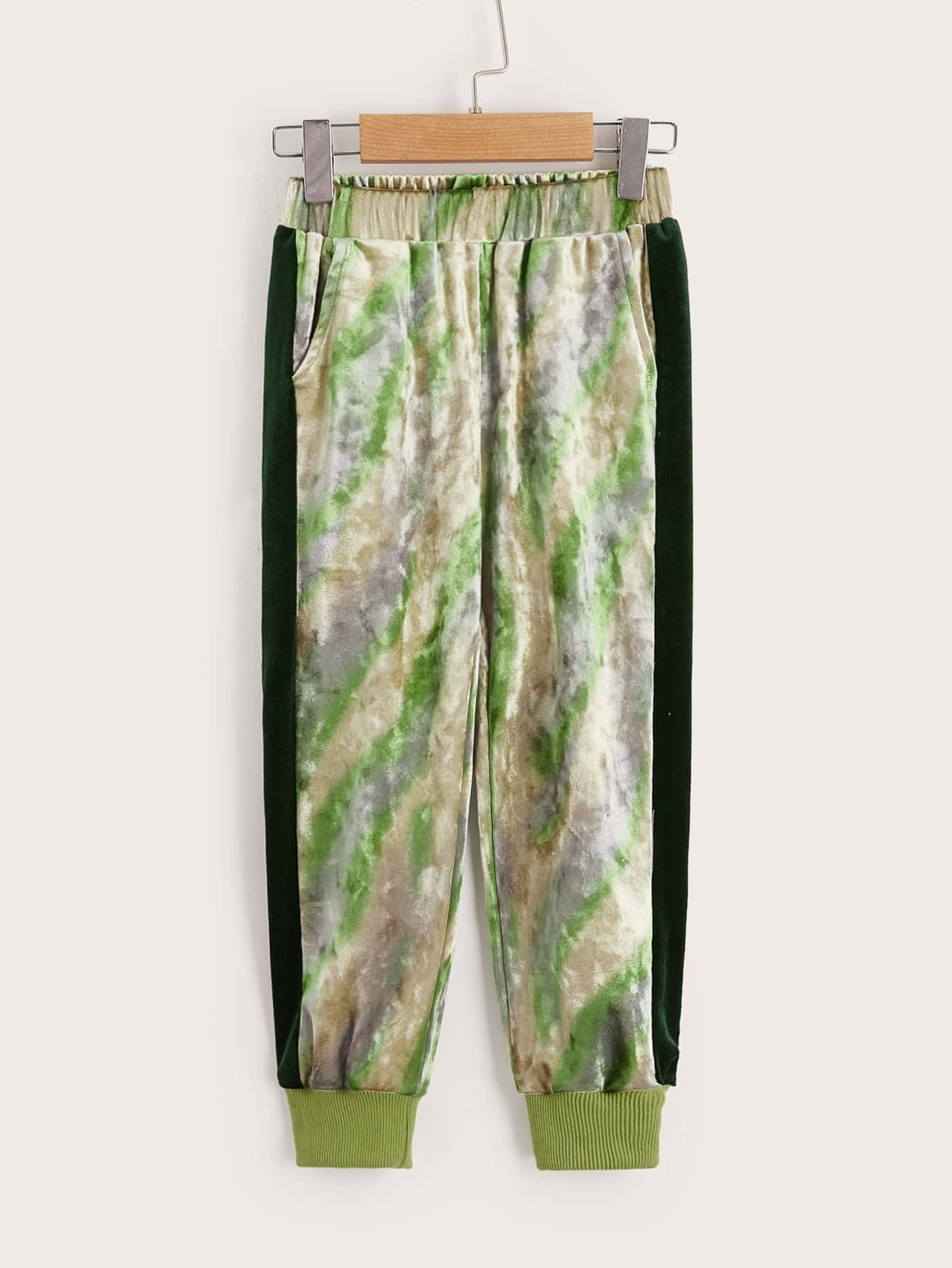 SHEIN Toddler Girls Contrast Striped Side Colourblock Velvet Joggers - Multicolor - View 1