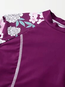 Tween Girl Floral Print High Neck Rashguard Summer Beach Kids Swimming ,Kids Beachwear