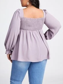 SHEIN Maternity Plus Ruched Bishop Sleeve Shirred Top - Lilac Purple - View 2