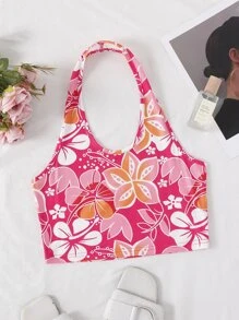 SHEIN Unity Floral Print Crop Halter Top - Multicolor - View 1