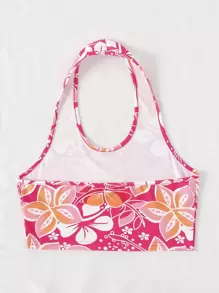 SHEIN Unity Floral Print Crop Halter Top - Multicolor - View 2